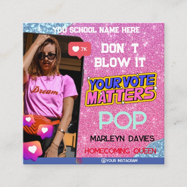 Carte D'accompagnement Parties scintillant rose High School Homecoming Qu (Devant)
