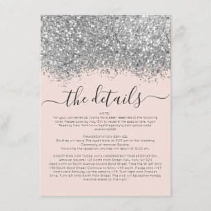 Carte D'accompagnement Parties scintillant Silver Blush Confetti Détails 