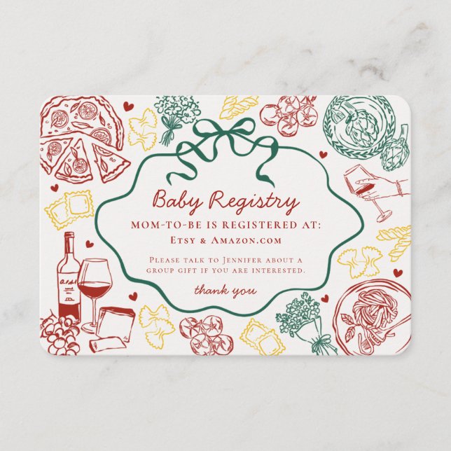 Carte D'accompagnement Pasta Special Delivery Italian Theme Baby Registry (Devant)