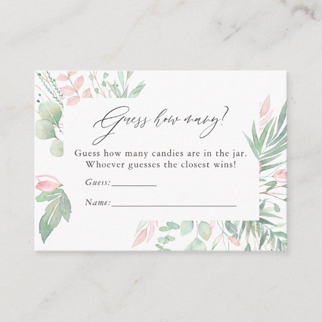 Carte D'accompagnement Pastel Blush Greenery Baby shower Bonbons Devinant (Devant)