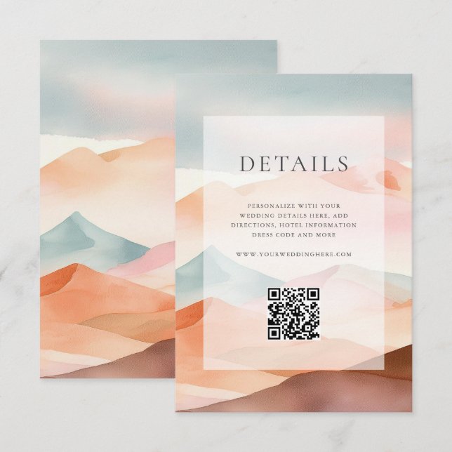 Carte D'accompagnement Pastel Boho Desert Détails sur le Mariage (Devant / Derrière)