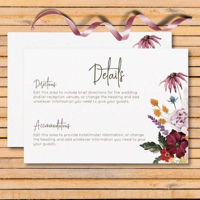 Carte D'accompagnement Pastel & Burgundy Blooms Moderne Floral Détails (Pastel & Burgundy Blooms Modern Floral Details Enclosure Card)