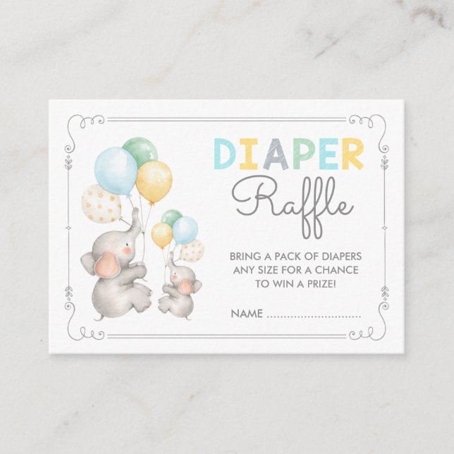 Carte D'accompagnement Pastel Elephant Diaper Raffle Jungle Safari bébé (Devant)