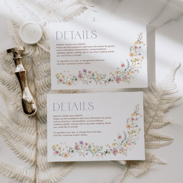 Carte D'accompagnement Pastel Fleur sauvage Garden Floral Mariage Détails (Créateur téléchargé)