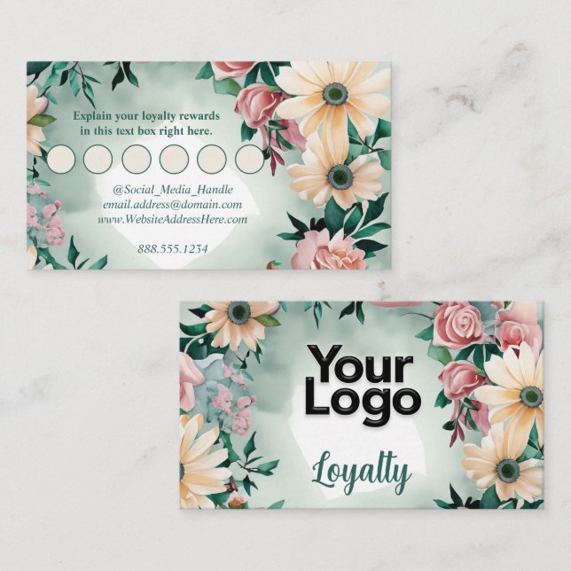 Carte D'accompagnement Pastel Flower Élégance Sage Vert Floral Rose (Devant / Derrière)