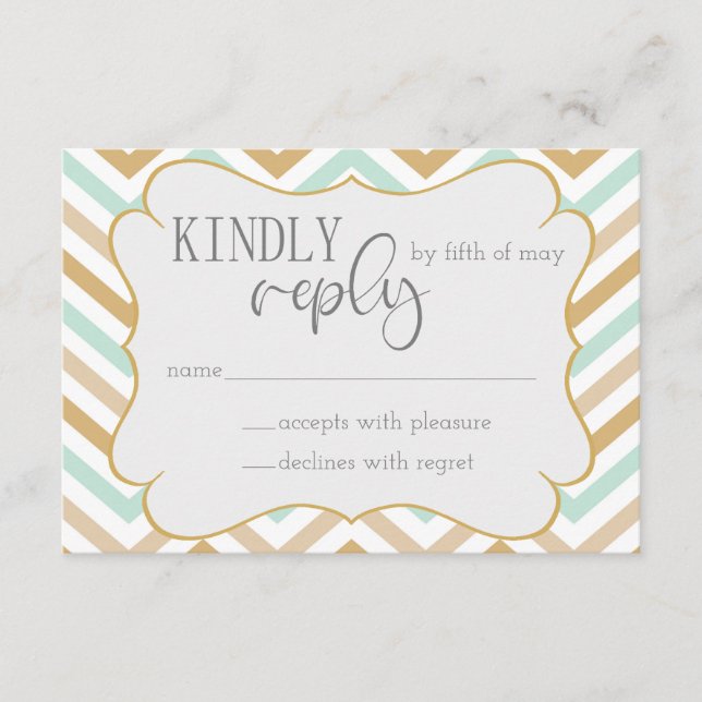 Carte D'accompagnement Pastel Gold et Green Zig Zag Neutral Baby RSVP (Devant)