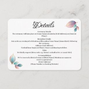Carte D'accompagnement Pastel Iridescente Feuille Mariage Dreamy Pastels