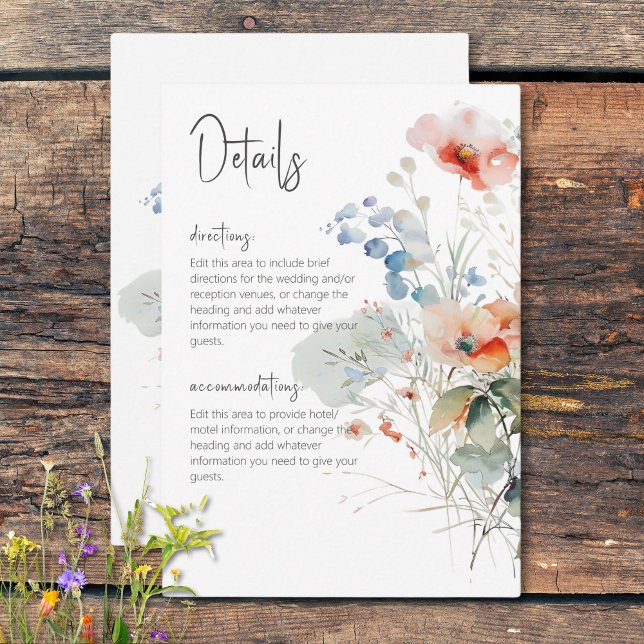 Carte D'accompagnement Pastel Loose Fleur sauvage Moderne Mariage Détails (Pastel Loose Wildflowers Modern Wedding Details Enclosure Card)