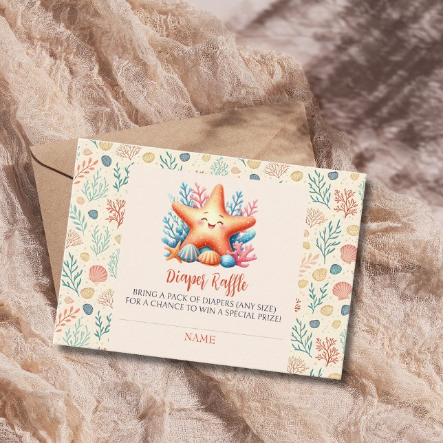 Carte D'accompagnement Pastel Ocean Starfish Baby Shower Diaper Raffle (Créateur téléchargé)