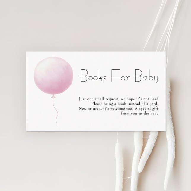 Carte D'accompagnement Pastel Pink Balloon Girl Baby Shower Books Request (Créateur téléchargé)