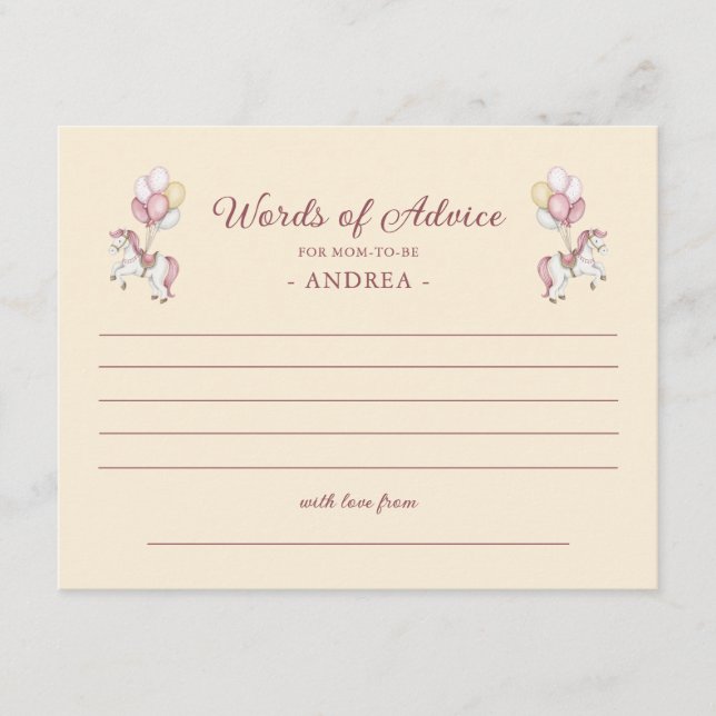 Carte D'accompagnement Pastel Pink Cute Girl Baby Shower Words of Advice (Devant)
