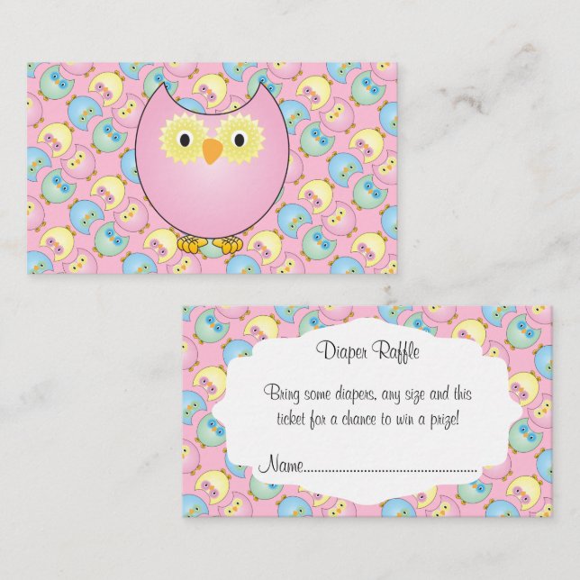 Carte D'accompagnement Pastel Pink Cute Owl Baby Diaper Raffle (Devant / Derrière)