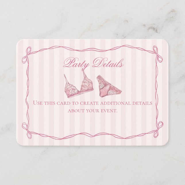 Carte D'accompagnement Pastel Pink Lace Lingerie Shower Details (Devant)