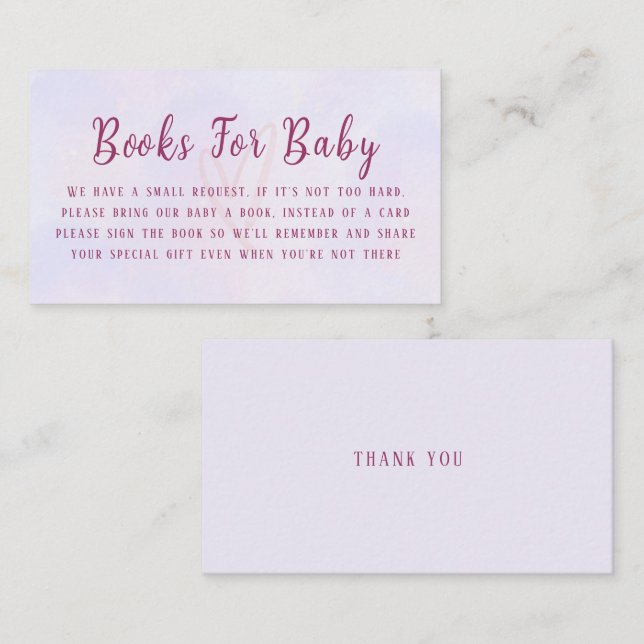 Carte D'accompagnement Pastel Purple Pink Baby Shower Book Request (Devant / Derrière)
