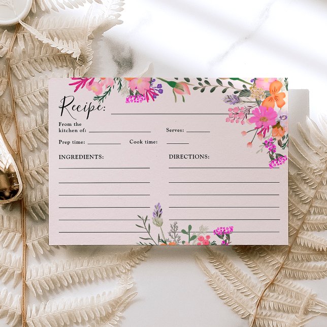 Carte D'accompagnement Pastel romantique fleur sauvage printemps recette  (Romantic pastel wild flowers spring bridal recipe enclosure card)