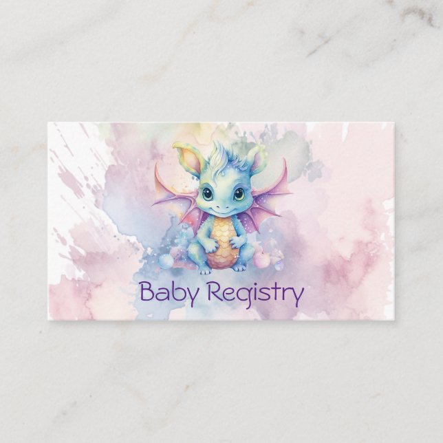 Carte D'accompagnement Pastel Watercolor Dragon Girl Baby Registry (Devant)