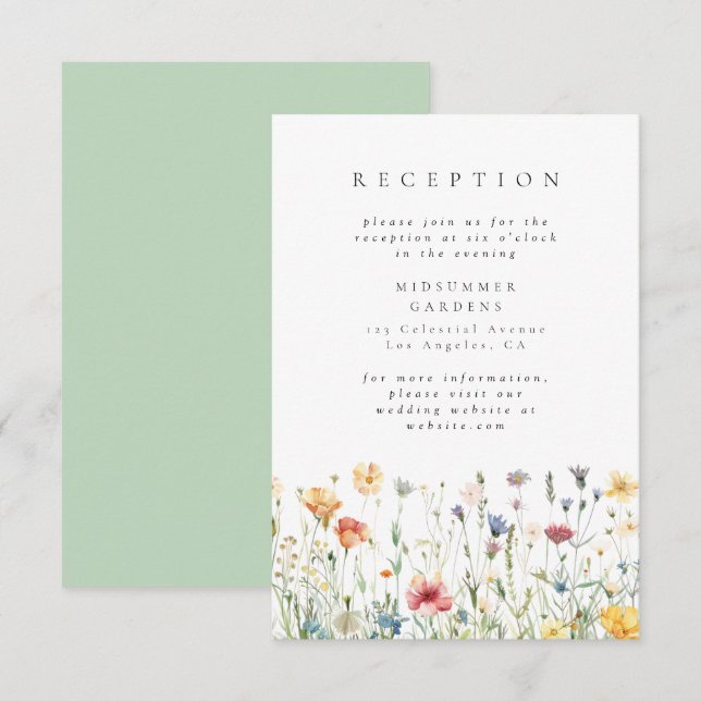 Carte D'accompagnement Pastel Wildflower Wedding Reception Enclosure Card (Devant / Derrière)