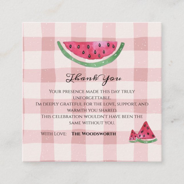 Carte D'accompagnement Pastèque Douce Fille Été Merci  (Devant)