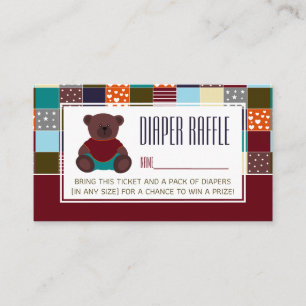 Carte D'accompagnement Patchwork Teddy Bear, Baby shower Raffle Billet