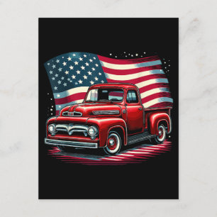 Carte D'accompagnement Patriotic Classic Vieux Camion Pickup USA Drapeau