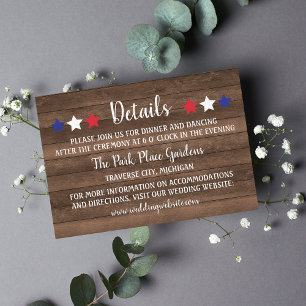 Carte D'accompagnement Patriotic Stars Rustic Quart juillet Détails