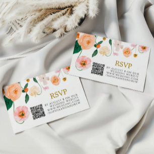 Carte D'accompagnement Pavot rose Mariage floral QR RSVP