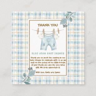 Carte D'accompagnement Pays En vichy Blue Jean Baby shower Merci