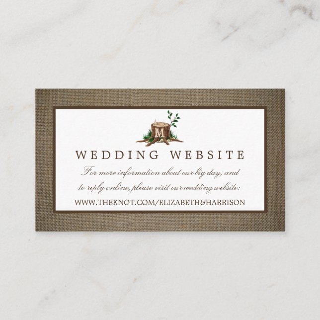 Carte D'accompagnement Pays Monogram Tree & Burlap Site Mariage (Devant)