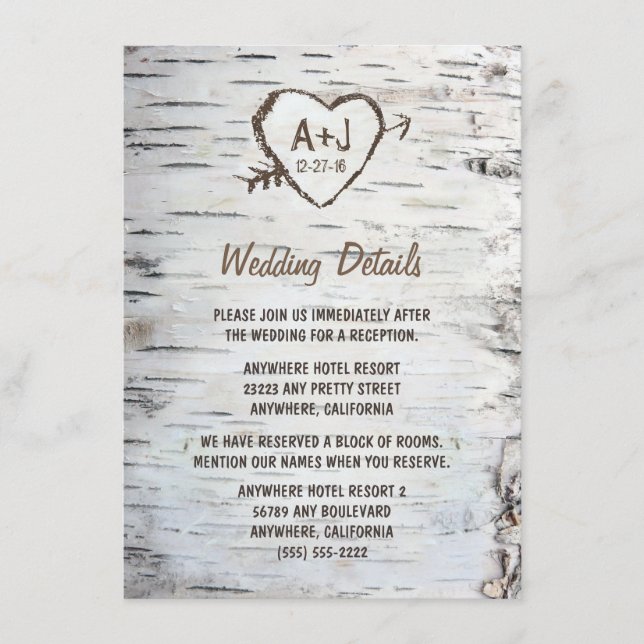 Carte D'accompagnement Pays Rustic Birch Tree Bark Mariage (Devant)