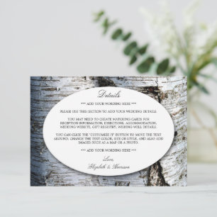 Carte D'accompagnement Pays Rustic Birch Tree Mariage - détails Insérer