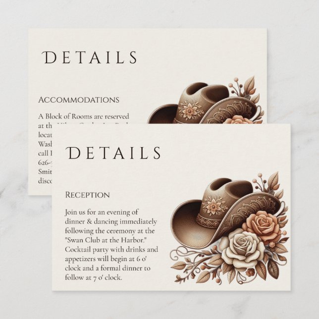 Carte D'accompagnement Pays Western Cowgirl Casquette avec fleurs (Devant / Derrière)