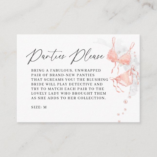 Carte D'accompagnement Peach Blush Lingerie Panties Game Bridal Shower (Devant)