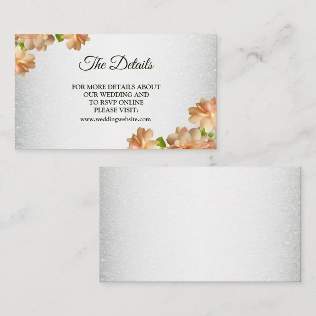 Carte D'accompagnement Peach Floral Silver Glitter Elegant Wedding Detail (Devant / Derrière)
