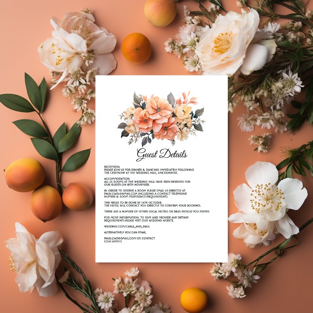 Carte D'accompagnement Peach Fuzz Floral Mariage Détails sur l'invité (Peach Fuzz Wedding Cover)
