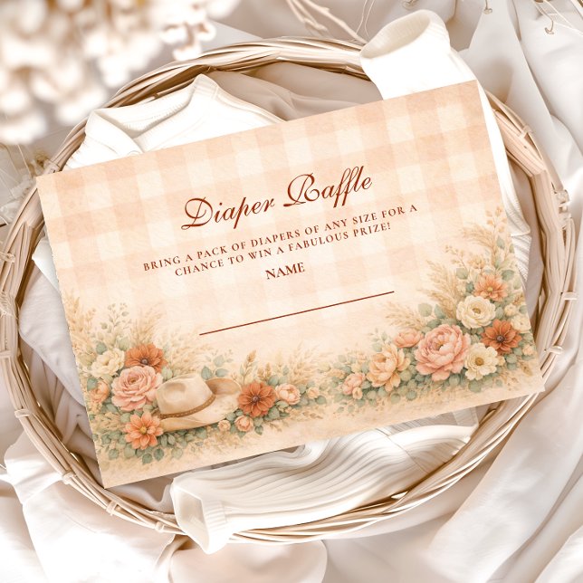 Carte D'accompagnement Peach Gingham Western Floral Diapper Raffle (Créateur téléchargé)