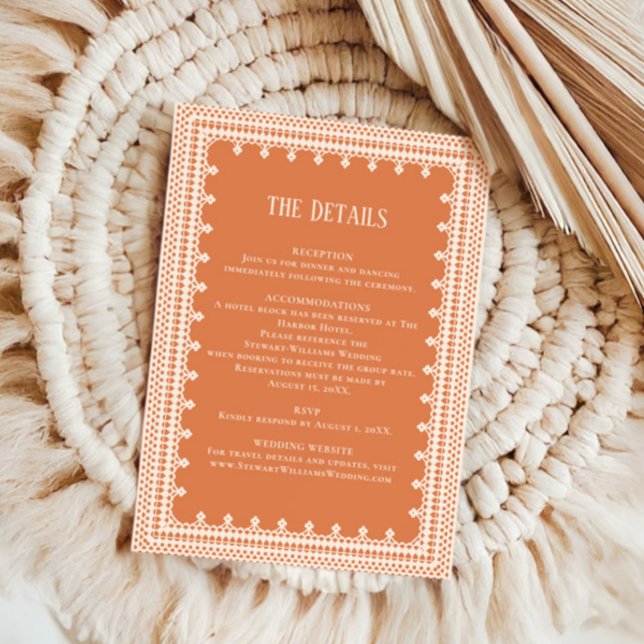 Carte D'accompagnement Peach Lace Details Reception Information Wedding  (Créateur téléchargé)