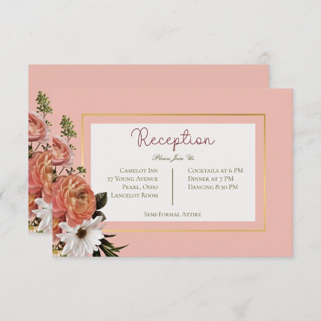 Carte D'accompagnement Peach Mimosa Fleurit Floral Mariage Réception (Devant / Derrière)
