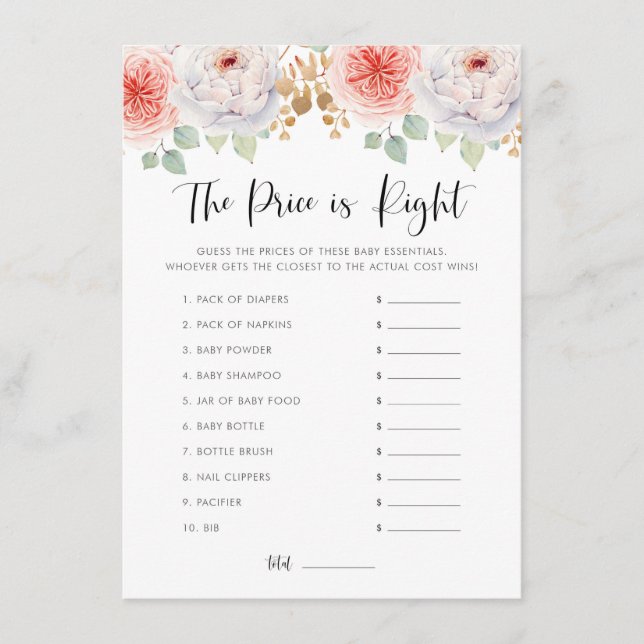 Carte D'accompagnement Peach Peonies et Gold Feuilles Guidez le jeu de pr (Devant)