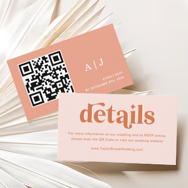 Carte D'accompagnement Peach Pink Orange Boho Disco Détails du Mariage (Créateur téléchargé)