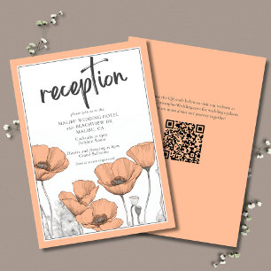 Carte D'accompagnement Peach Poppies Floral Elégante Réception De Mariage