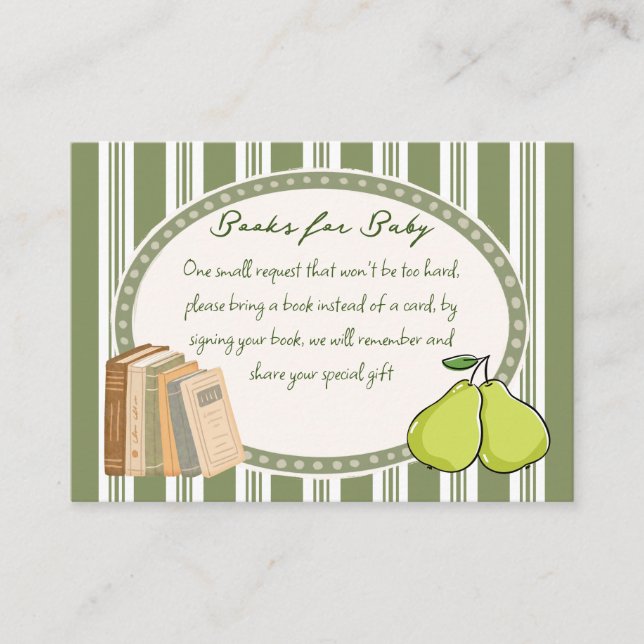 Carte D'accompagnement Pear sage green retro baby shower book request (Devant)