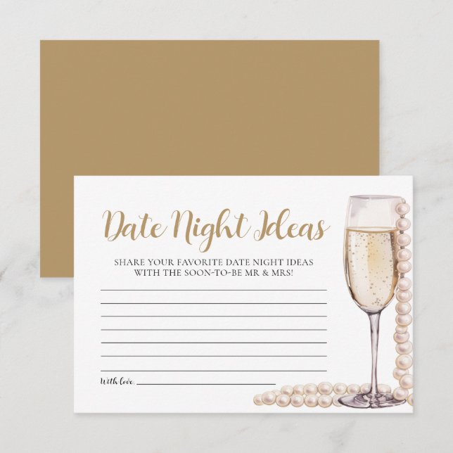 Carte D'accompagnement Pearl et Prosecco Date Nuit Idées Fête des mariées (Devant / Derrière)