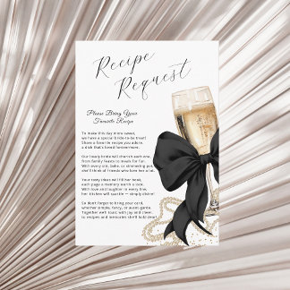 Carte D'accompagnement Pearls & Prosecco Bridal Recipe Black Bow