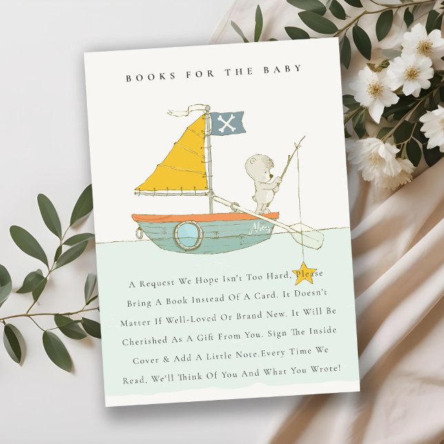 Carte D'accompagnement Pêche Bear Star Sailboat Livres Pour Baby shower (Créateur téléchargé)