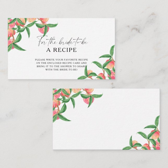 Carte D'accompagnement Pêches - Recette pour la future mariée (Devant / Derrière)
