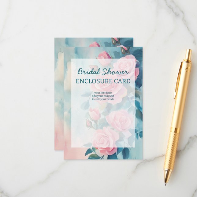 Carte D'accompagnement Peinture de roses roses Shower de mariage PERSONNA (Devant/Arrière en situation)