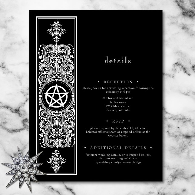 Carte D'accompagnement Pentagramme gothique étoile noir blanc Mariage (Gothic Pentagram Star Black White Wedding Enclosure Card)