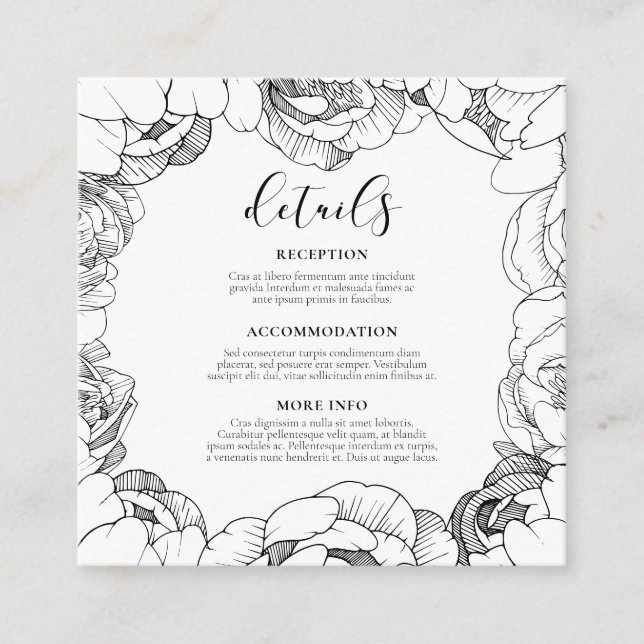 Carte D'accompagnement Peonies noires et blanches Information du mariage (Devant)