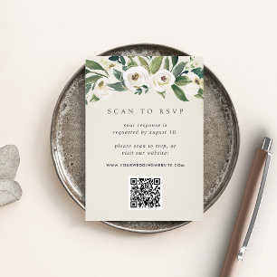 Carte D'accompagnement Peony blanc Floral QR Code Mariage RSVP