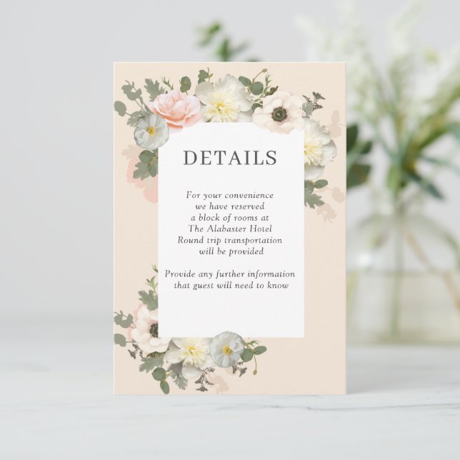 Carte D'accompagnement Peony et Anemone Mariage Blush Détails Boîtier (Debout devant)